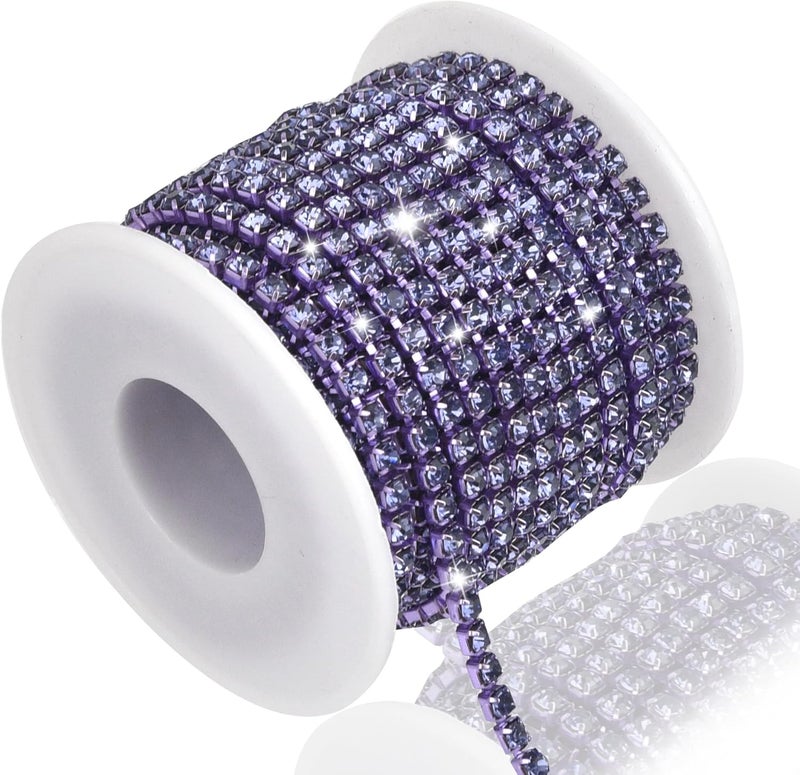 Dropower 4MM Crystal Rhinestone Close Chain Trim 10 Yards Rhinestone Banding Claw Cup Chain for Sewing Crafts, DIY Decoration, Jewelry, Clothing, Shoes Purple - Image 1